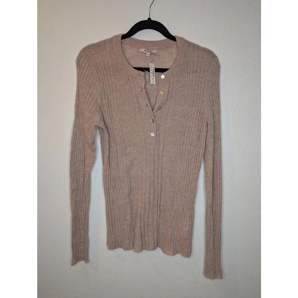 Madewell Ribbed Henley Alpaca‑Blend Knit Sweater Oatmeal Women’s Size XL - Picture 2 of 5